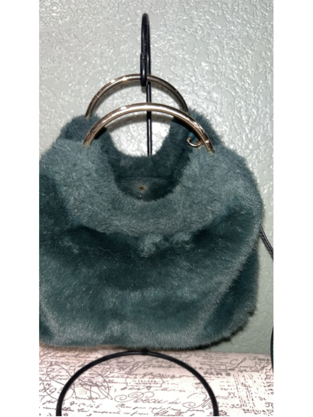 Women's A New Day Mini Bag One Size Dark Green faux fur - Picture 3 of 5